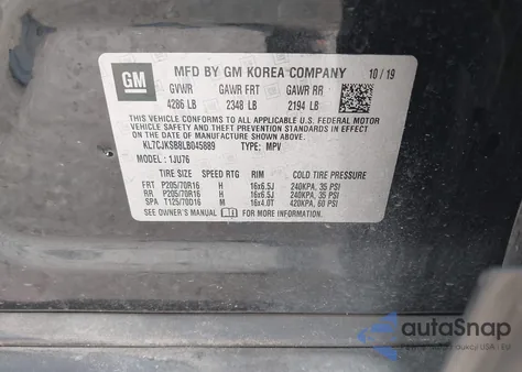 2020 Chevrolet Trax Fwd Ls from USA, damaged, VIN KL7CJKSB8LB045889